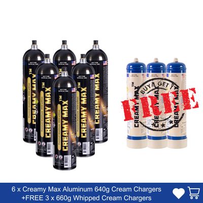 Cream Chargers: 6 x 640g Creamy Max Aluminum Cream Chargers BUY 6 GET 3 FREE delivery