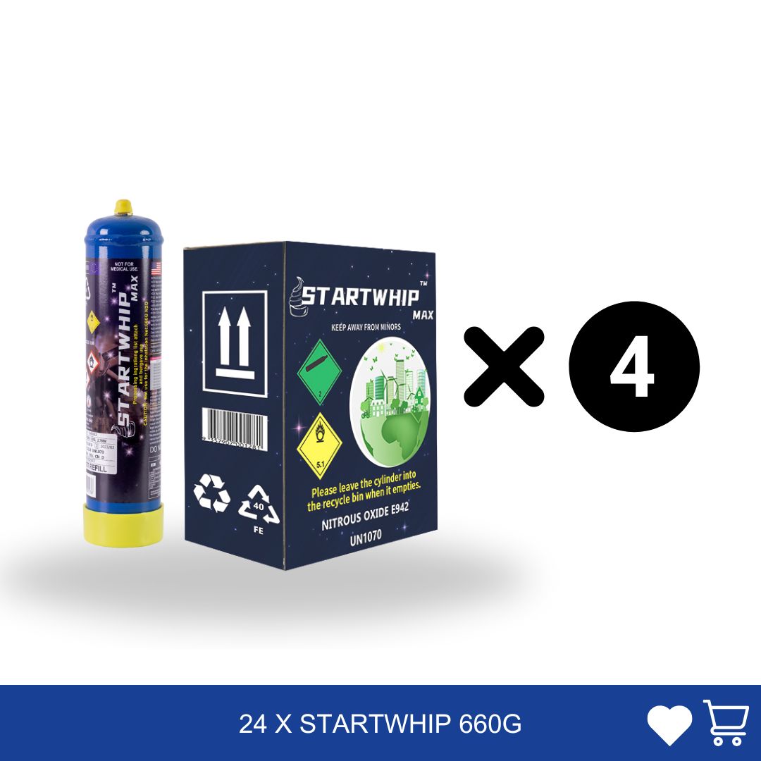 Cream Chargers: 24 x 660g Cylinder Startwhip Max + Pressure Release Nozzle