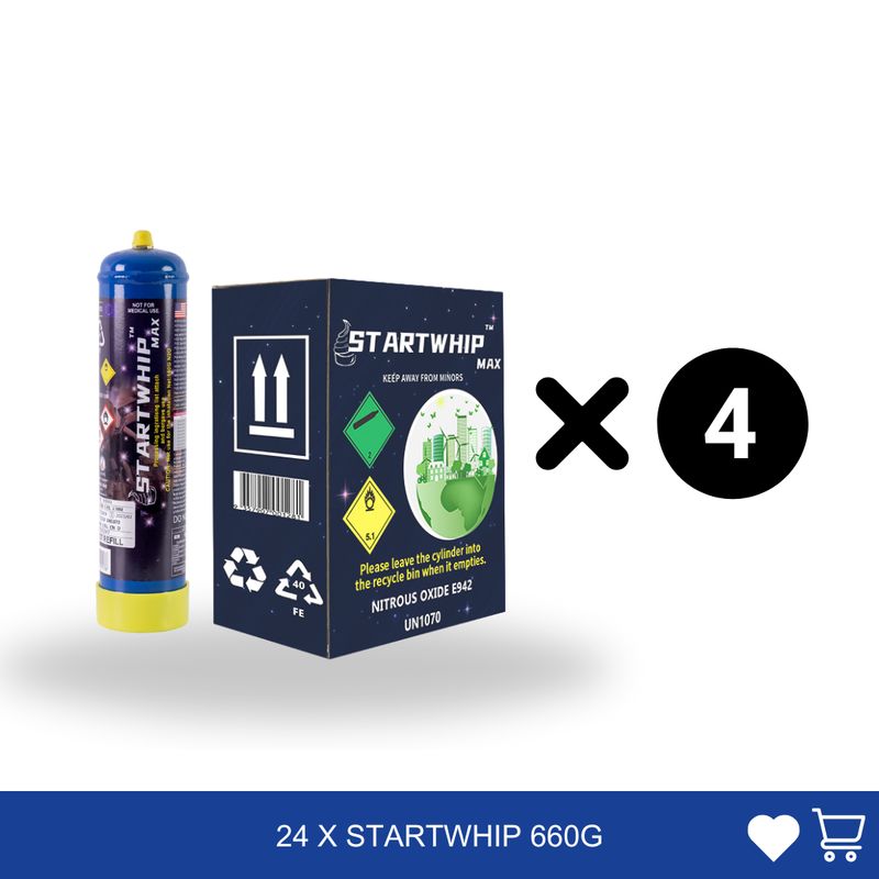 Cream Chargers: 24 x 660g Cylinder Startwhip Max + Pressure Release Nozzle