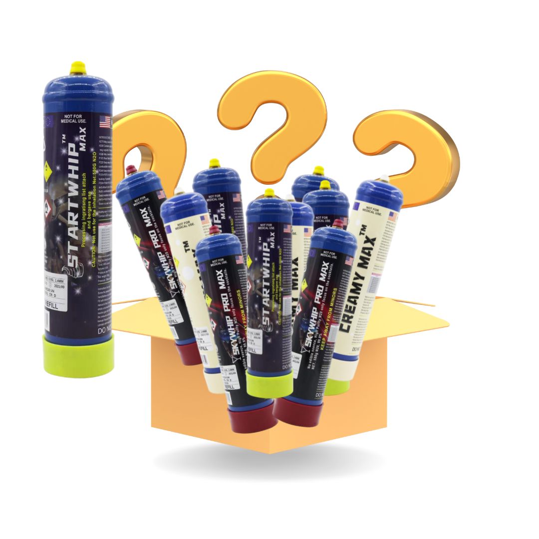 Cream Chargers: Mystery Box - Chance of Startwhip/Creamy Max/Skywhip + Pressure Release + Nozzle