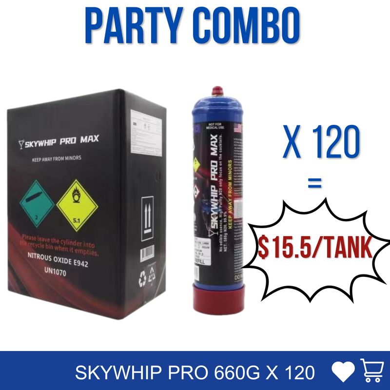 LARGE COMBO: 120 X 660g Cylinder Skywhip Pro Max  + Pressure Release Nozzle