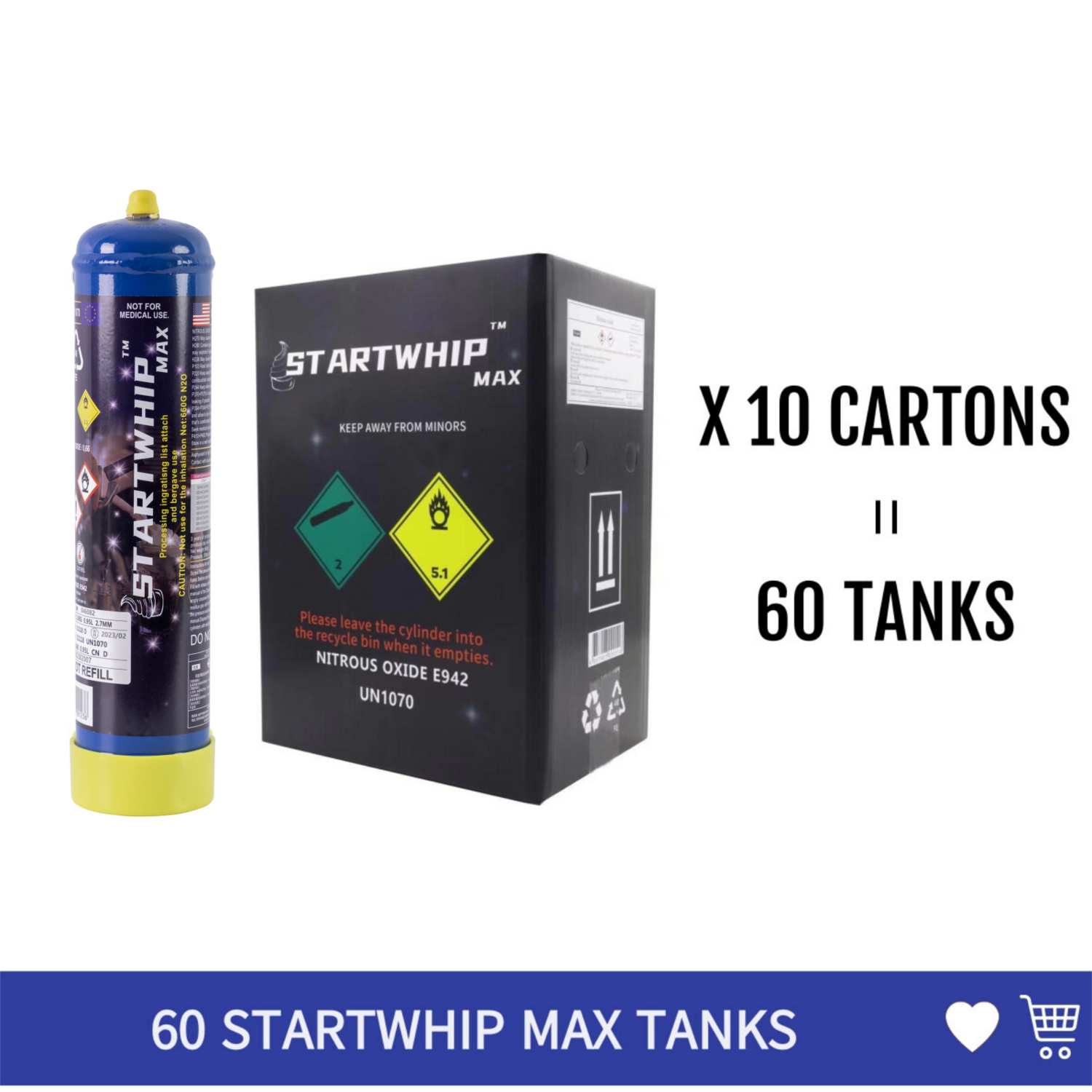 Cream Chargers: 60 x 1.1L Cylinder Startwhip Max