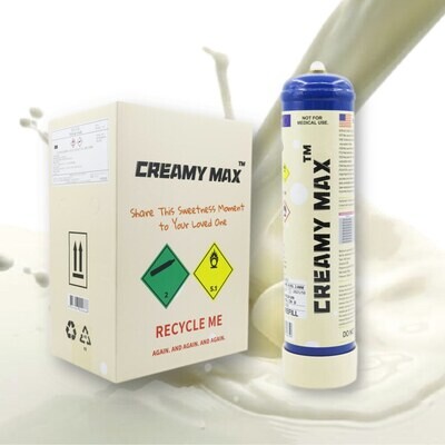 Cream Chargers: 6x 1.1L Cylinder Creamy Max + Free Tank &amp; Bag