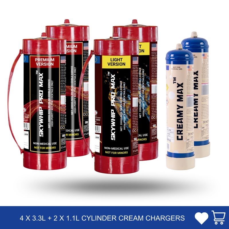 Special Sale: 4 x 3.3L + 2 x 1.1L Cylinder Cream Chargers Value Combo