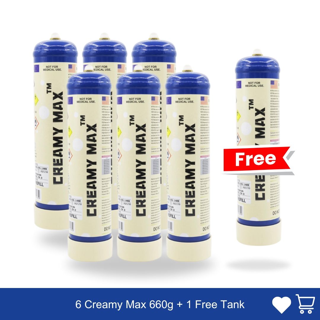 Cream Chargers: 6 x 1.1L Cylinder Cream Chargers + 1 Free Tank Value Combo