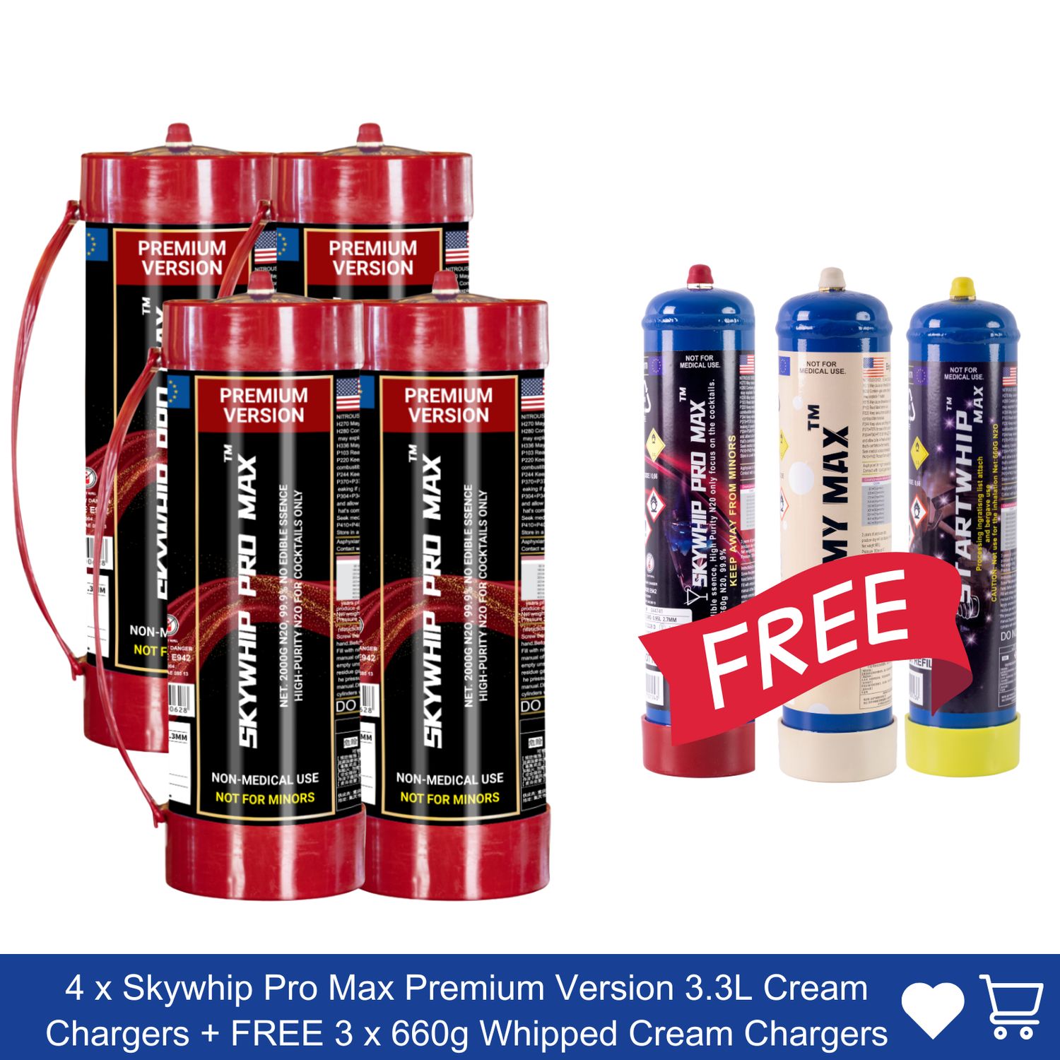 Large Offer: 4 x 3.3L Cylinder Cream Charger + 3 x 1.1L Cylinder Cream Chargers Combo