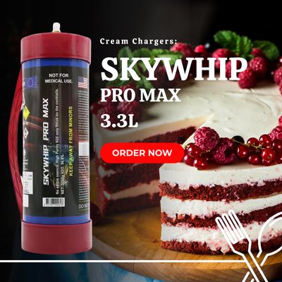 Cream Chargers: 2 x Skywhip Pro Max Premium Version 3.3L + 2 x 660G Whipper Cream Chargers + Free Nozzle