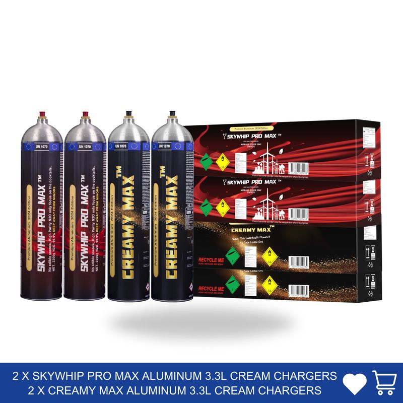Aluminum Cream Chargers: 2 x Skywhip Pro Max Aluminum 3.3L+ 2x Creamy Max Aluminum 3.3L