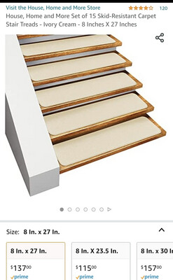 New - House, Home and More Set of 15 Skid-Resistant Carpet Stair Treads - Ivory Cream - 8 Inches X 30 Inch