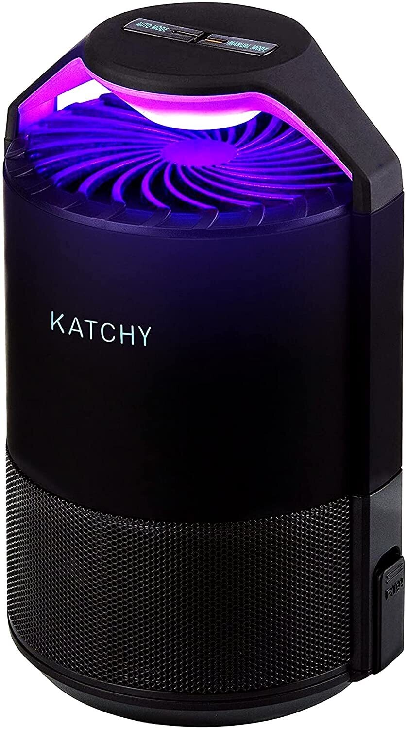 Katchy Indoor Fly Trap - Catcher &amp; Killer for Mosquito, Gnat, Moth, Fruit Flies - Non-Zapper Traps for Buzz-Free Home - Catch Flying Insect Indoors with Suction, Bug Light &amp; Sticky Glue (Black)