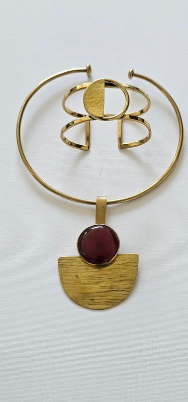 Gold &amp; Garnet Necklace &amp; Bangle