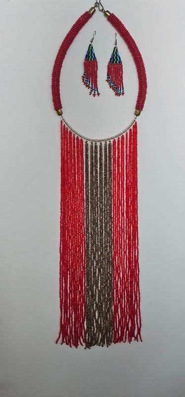 Maasai Necklace &amp; Earing Set - Red