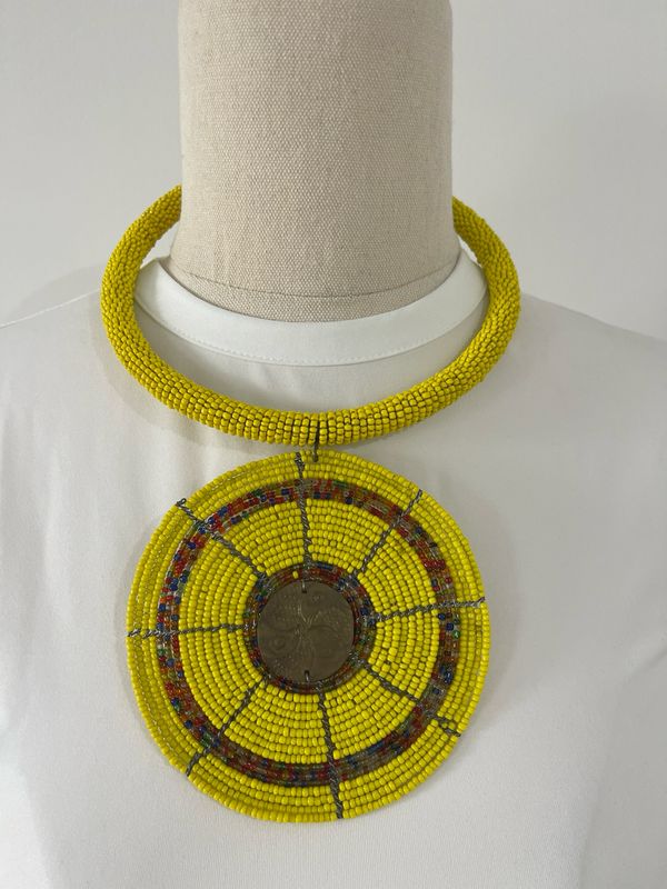 Maasai Necklace &amp; Earrings Set - Yellow