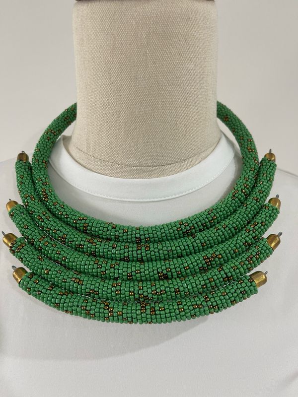 Maasai Beaded Necklace &amp; Earrings Set – Green