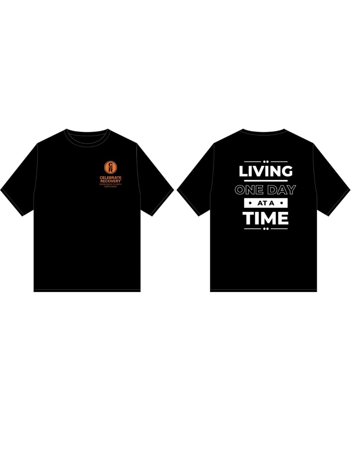 Celebrate Recovery® Saddleback Church Santa Rosa T-Shirt (Black, Multiple Back Print Options)