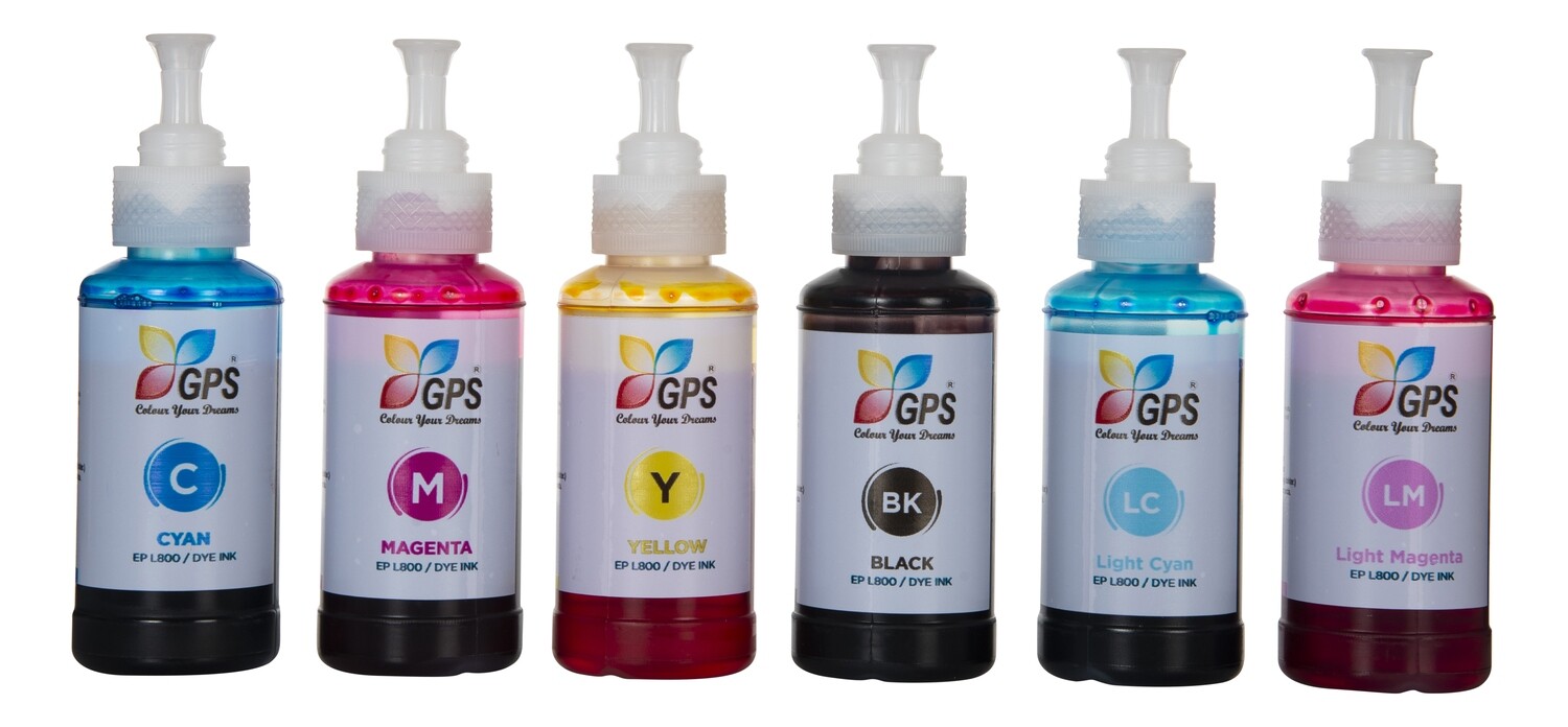 GPS Colour Your Dreams dye Refill Ink for Epson 673 Compatible for Epson L850 L1800 L801 L805 L800 L810 L850 L1300 ( C/M/Y/K/LC/LM) 6 Color