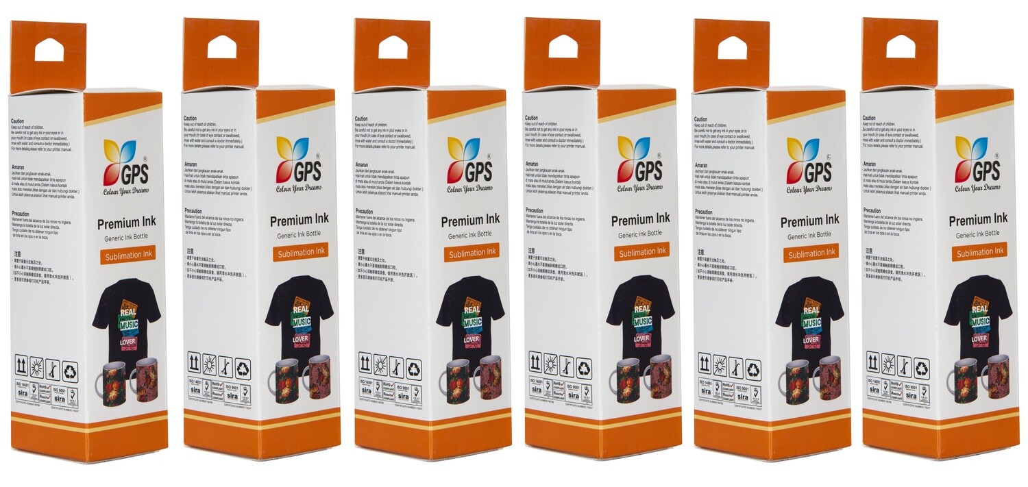 GPS Colur Your Dreams Sublimation Ink for Epson Printer L805, L800, L1800, L850 Printers - 6 Colour (Sublimation - 6 Color)