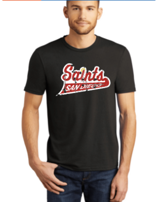 Adult Distressed Saints Script Logo Triblend Tee