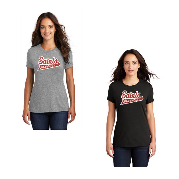 DISTRESSED SCRIPT SAINTS LOGO TRI BLEND TEE (LADIES)