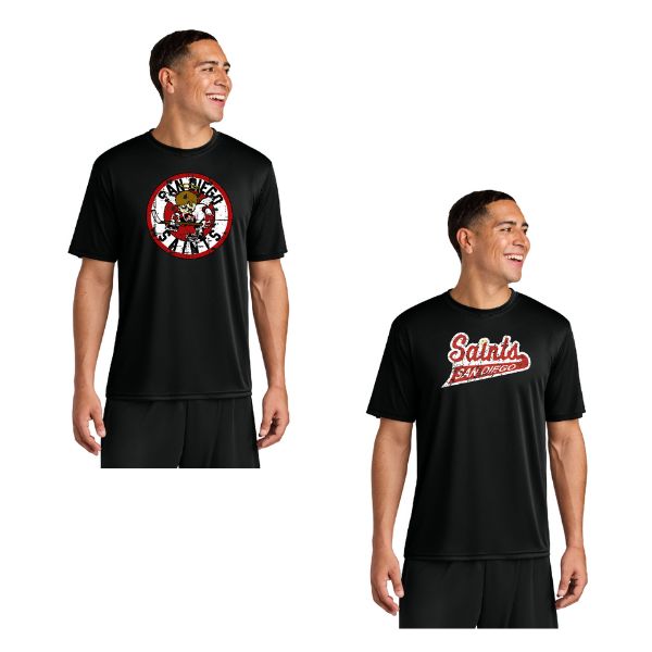 SAINTS DISTRESSED LOGO PERFORMANCE COOLING TEE (ADULT)