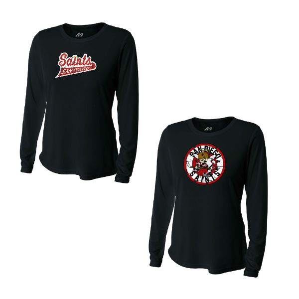 SAINTS DISTRESSED LOGO PERFORMANCE COOLING LONG SLEEVE (LADIES)