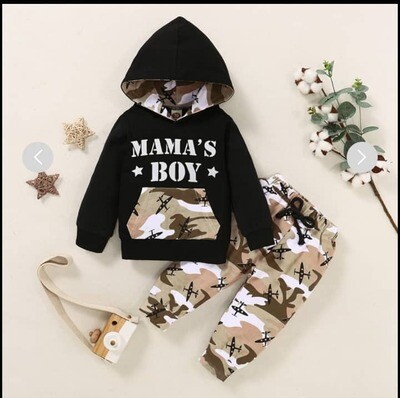 2-piece letter pattern Hoodie &amp; Camouflage pants for toddler boy