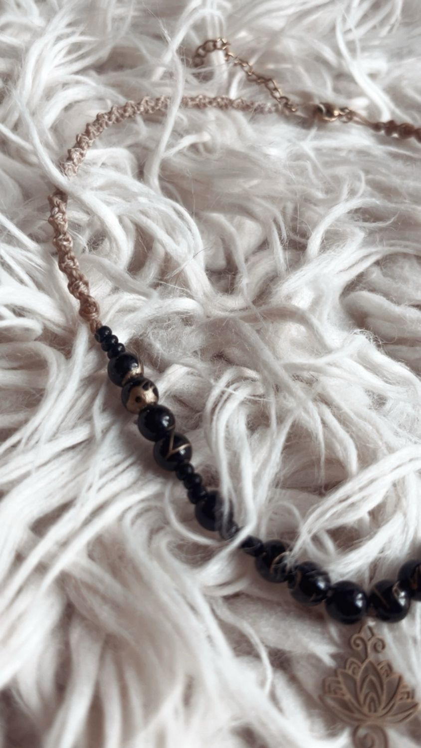 Lotuskette Achat &amp; Obsidian