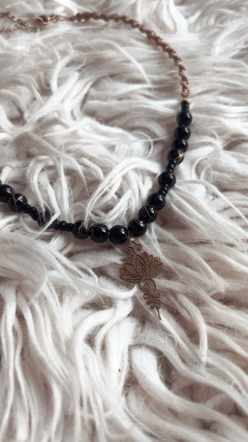 Lotuskette Achat &amp; Obsidian