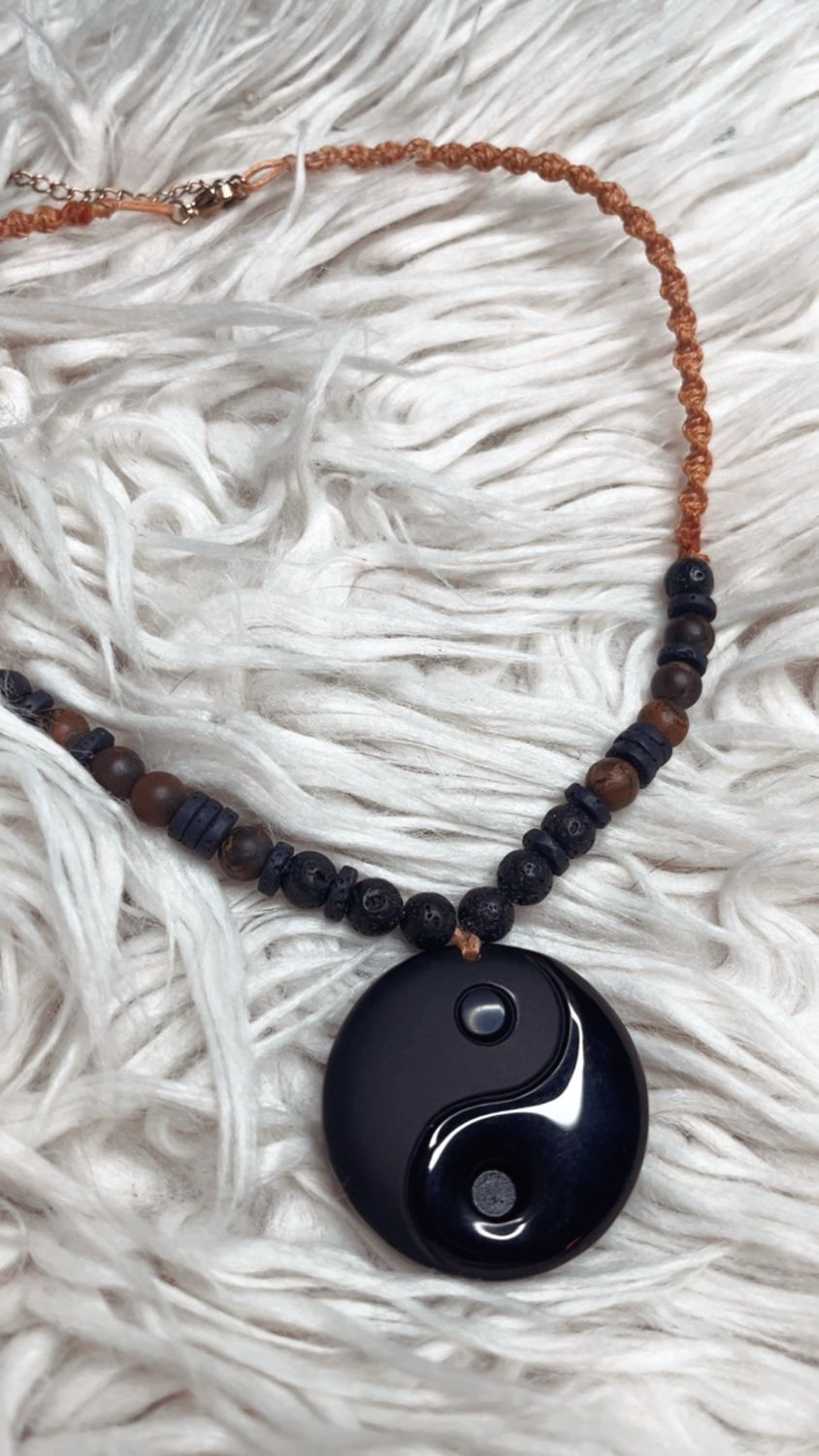 Kette Ying &amp; Yang Obsidian, Tigerauge &amp; Lavastein