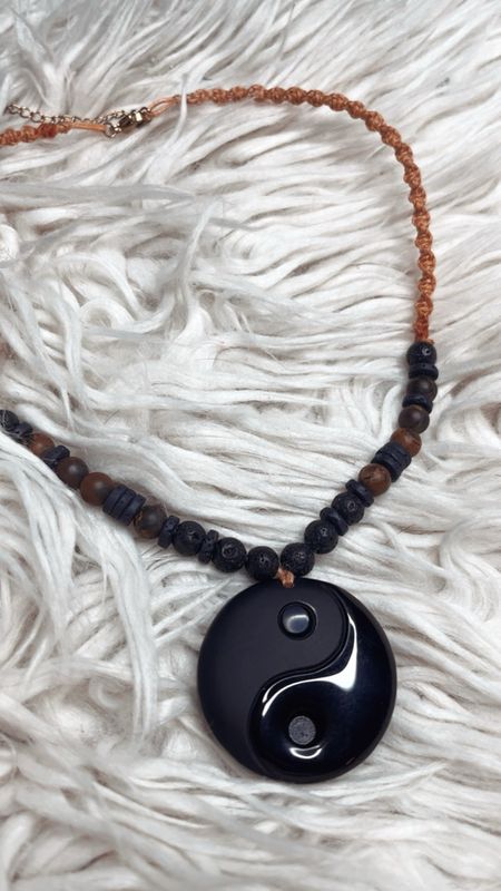 Kette Ying &amp; Yang Obsidian, Tigerauge &amp; Lavastein