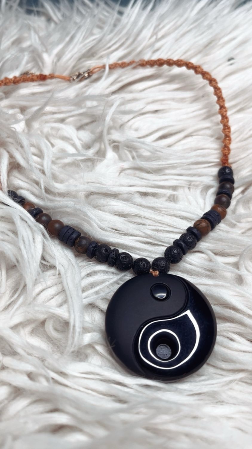 Kette Ying &amp; Yang Obsidian, Tigerauge &amp; Lavastein