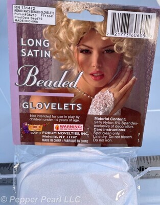 Adult Long White Beaded Glovelets for wedding costume