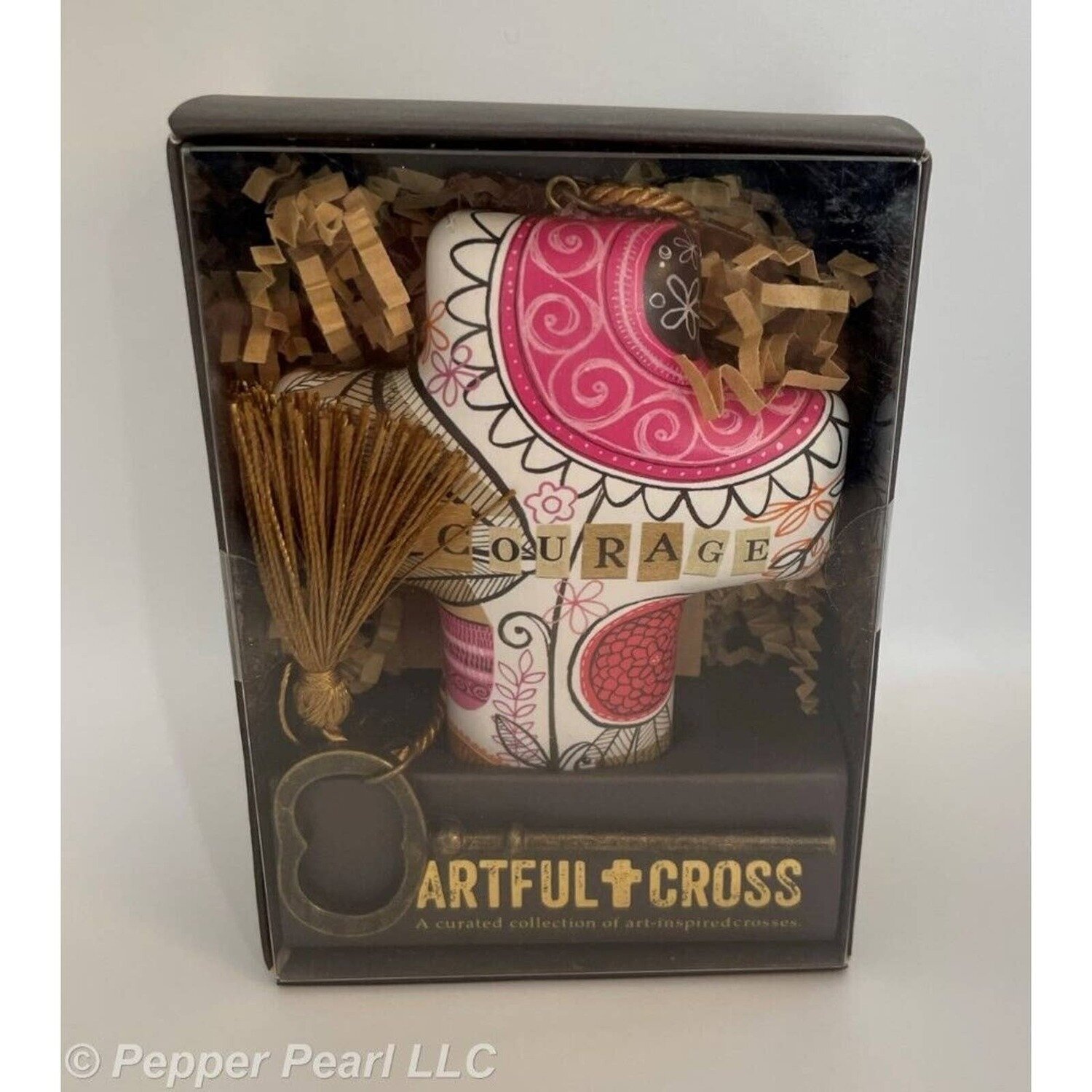 Artful Cross with Key Stand or Hang "Courage" Boxed Gift