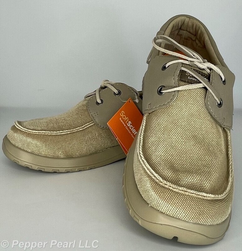 Cotton Canvas Moc Toe Lace Up Khaki Boat Shoe Men's 7 or 8