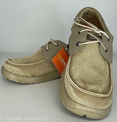 Cotton Canvas Moc Toe Lace Up Khaki Boat Shoe Men's 7 or 8