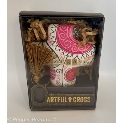 Artful Cross with Key Stand or Hang "Courage" Boxed Gift