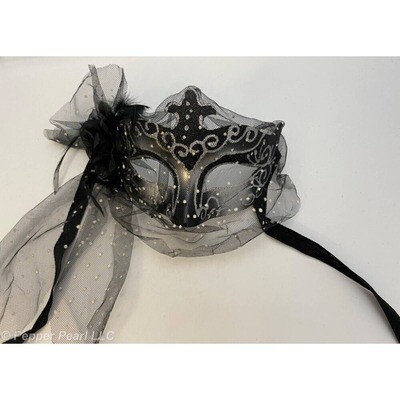 Masquerade Black and Silver Dot Veil and Rose 