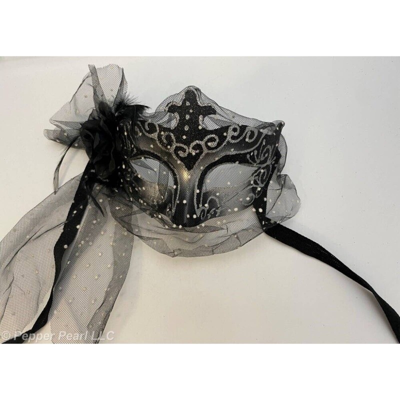 Masquerade Black and Silver Dot Veil and Rose 