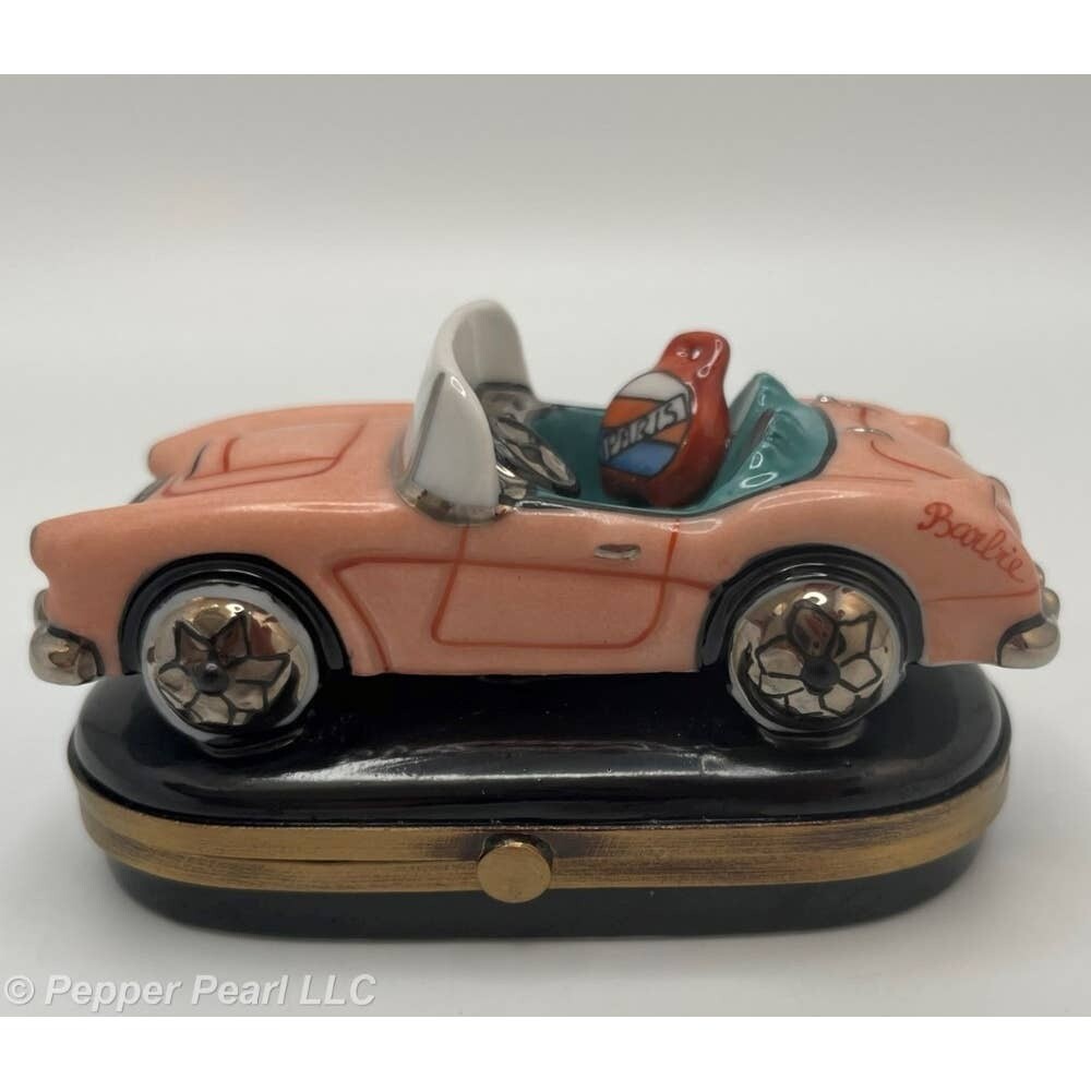 Trinket Box Barbie Pink Convertible Rochard Limoges France Porcelain Peint Main