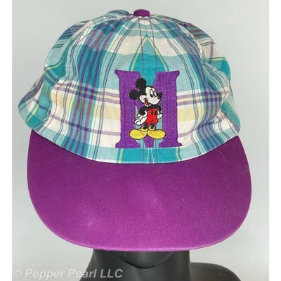 Mickey Mouse Embroidered Cap Vintage Cotton Purple Blue Plaid Fresh Caps Disney