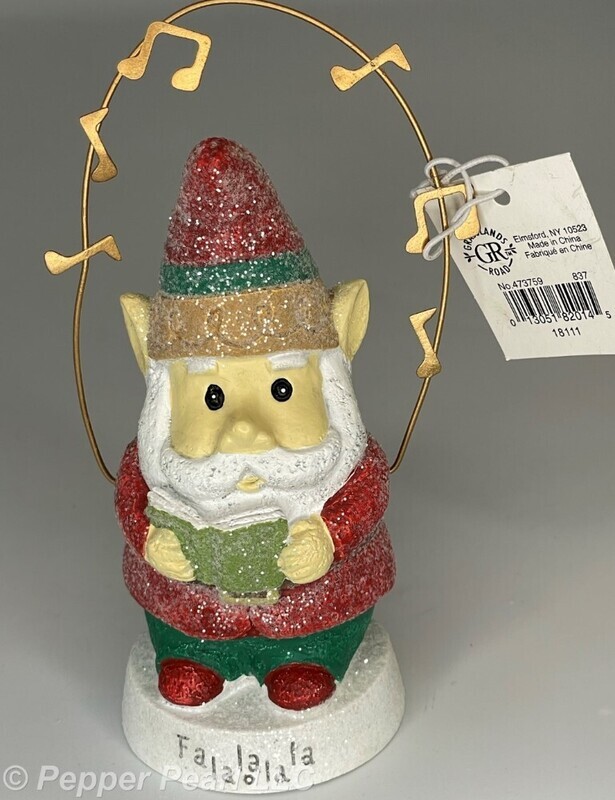 Mini Gnome Christmas Figurine Fa La La La La Glitter Book Musical Note Arch