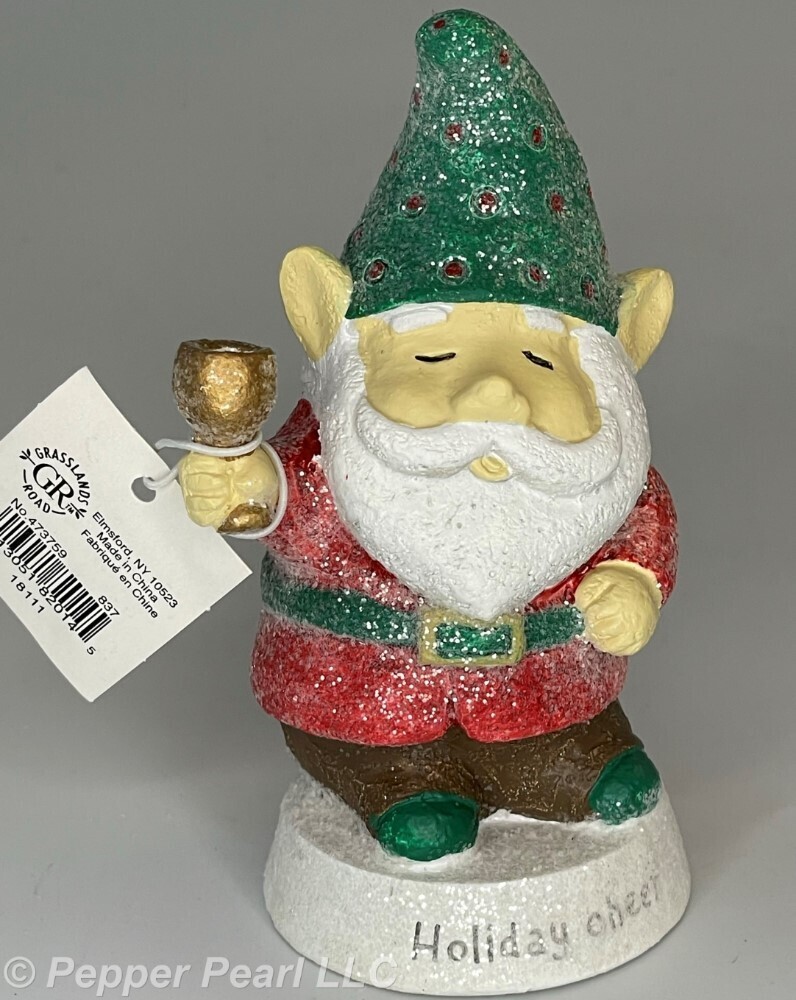 Mini Gnome Christmas Figurine Holiday Cheer Glitter Goblet Elf Figurine