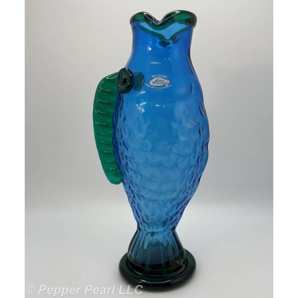 Handblown Glass Fish Vase Azure Emerald Blenko USA Hank Adams Design 9425S