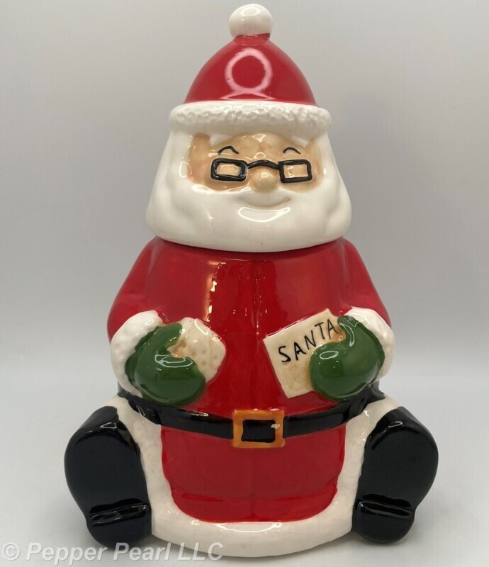 Ceramic Cookie Jar Santa  Christmas Unused Trim A Home Kmart Old Stock Red White