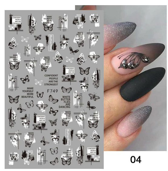 Dio&#39;re Black White Butterfly 3D Nails Sticker Geometry Decals Flower Gold DIY Decals Designs For Nail Art Manicures Decorations Salon