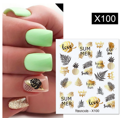Dior&#39;e Black Lines Flower Leaves Water Decals Stickers Floral Face Marble Pattern Slider For Nails Summer Nail Art Decoration