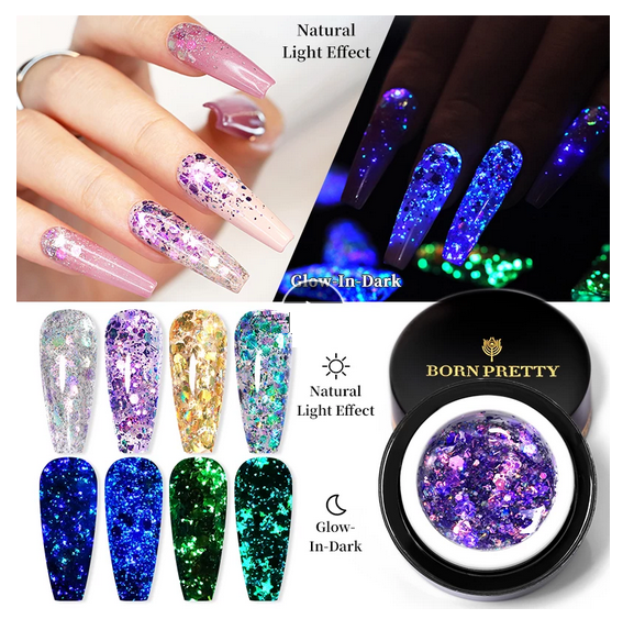Dior&#39;e Glitter Sequins Gel Nail Polish Glow In The Dark Shining Soak Off UV Gel Polish Long-Lasting Nail Art Hybrid Varnish