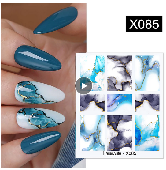 Dior&#39;e Ink Blooming Marble Water Decals Flower Leaves Transfer Sliders Paper Abstract Geometric Lines Nail Stickers Watermark