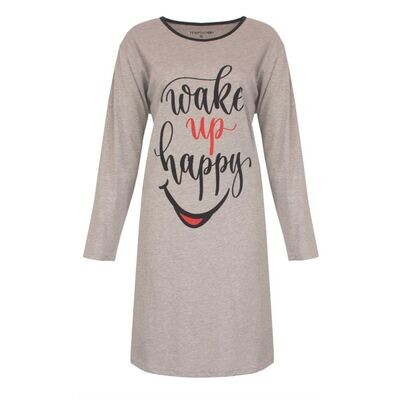 Temptation big-shirt &quot;wake up happy&quot; - Grijs