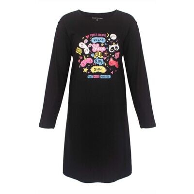 Temptation big-shirt &quot;Relax sleep all day&quot; - Zwart combinatie